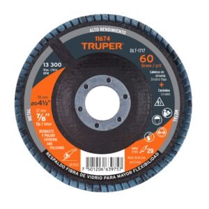 11674 - Disco laminado 4-1/2", grano 60 centro 7/8", fibra, TRUPER