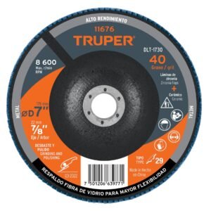 11676 - Disco laminado 7", grano 40 centro 7/8", fibra, TRUPER