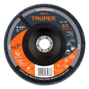 11677 - Disco laminado 7", grano 60 centro 7/8", fibra, TRUPER