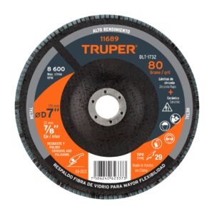 11689 - Disco laminado 7", grano 80 centro 7/8", fibra, TRUPER