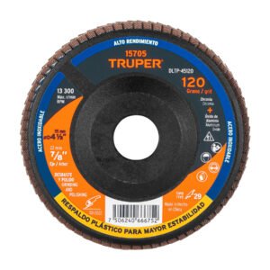 15705 - Disco laminado 4-1/2" grano 120 centro 7/8", plástico,TRUPER