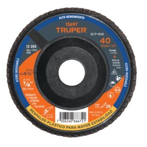 15697 - Disco laminado 4-1/2" grano 40 centro 7/8", plástico, TRUPER
