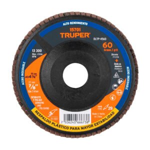 15701 - Disco laminado 4-1/2" grano 60 centro 7/8", plástico, TRUPER