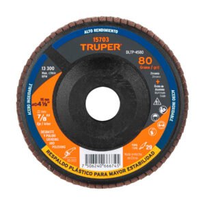 15703 - Disco laminado 4-1/2" grano 80 centro 7/8", plástico, TRUPER