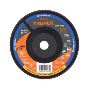 15719 - Disco laminado 7" grano 120 centro 7/8", plástico, TRUPER