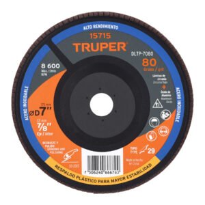 15715 - Disco laminado 7" grano 80 centro 7/8", plástico, TRUPER