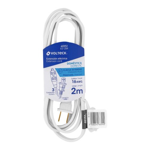 40151 - Extensión eléctrica doméstica 2 m clavija recta, blanca