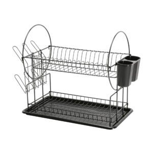47501 - Escurridor negro de acero con 2 niveles para trastes