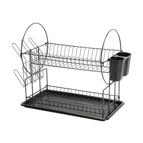 47501 - Escurridor negro de acero con 2 niveles para trastes