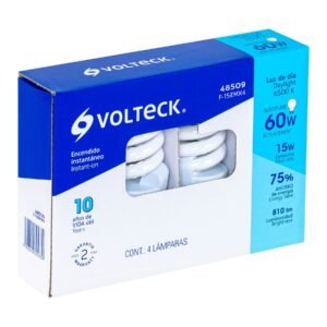 48509 - Pack de 4 lámparas espiral mini T2 15 W luz de día, en caja