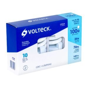 46826 - Pack 4 lámparas espiral T4 24 W luz de día, caja, Volteck