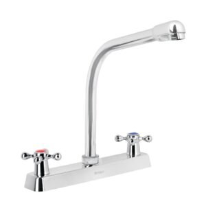 F-319E.jpg 45613 - Mezcladora 8" fregadero cromo, cuello cobra, cruceta, BASIC