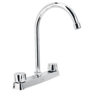 45615 - Mezcladora 8" fregadero cromo, cuello curvo,hexagonal, BASIC