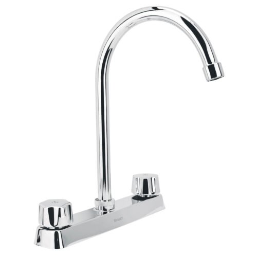 45615 - Mezcladora 8" fregadero cromo, cuello curvo,hexagonal, BASIC