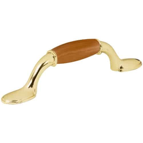 43832 - Jaladera metálica, 76mm latón brillante, inserto tipo madera