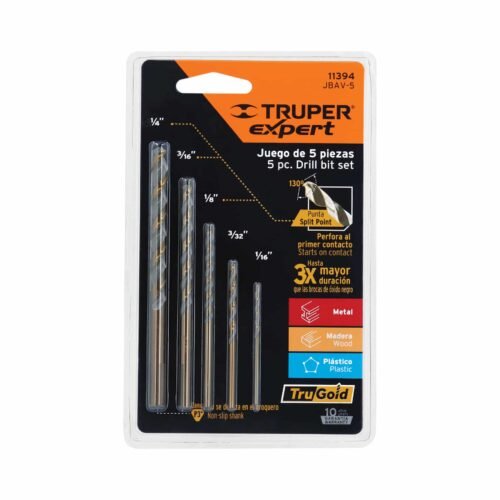 11394 - Juego de 5 brocas HSS para metal, Truper Expert