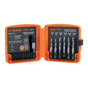 102335 - Juego de 6 brocas HSS con machuelo para metal, Truper
