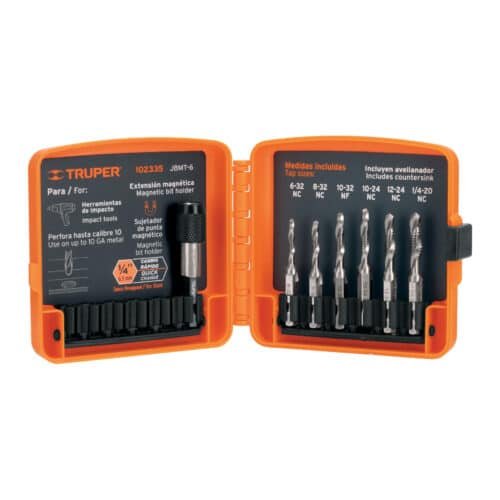 102335 - Juego de 6 brocas HSS con machuelo para metal, Truper
