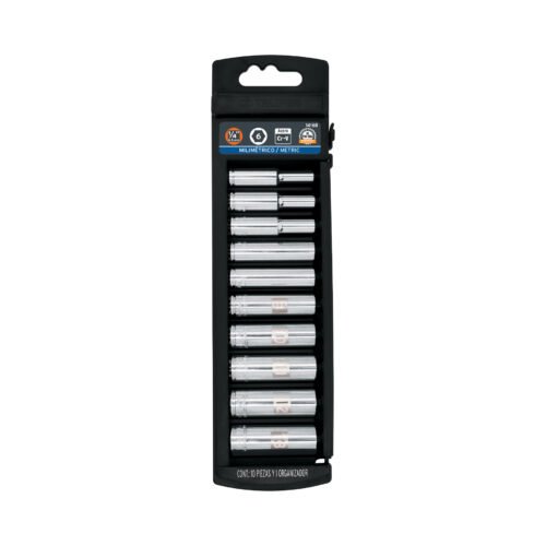 14168 - Juego de 10 dados largos cuadro 1/4" mm, Truper