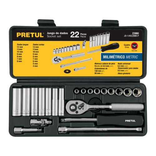 23980 - Juego de 22 herramientas 1/4" mm para mecánico, Pretul