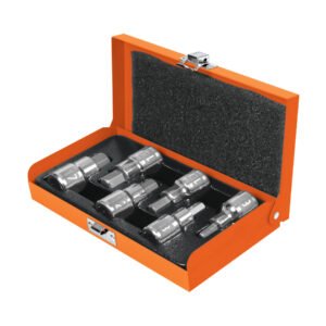 13926 - Juego de 6 dados cuadro 1/2" punta hex mm, estuche metálico