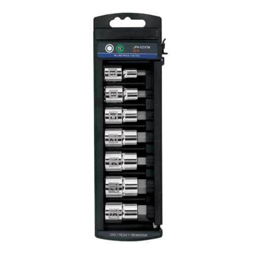 102238 - Juego de 7 dados cuadro 1/2" punta hexagonal mm, Truper