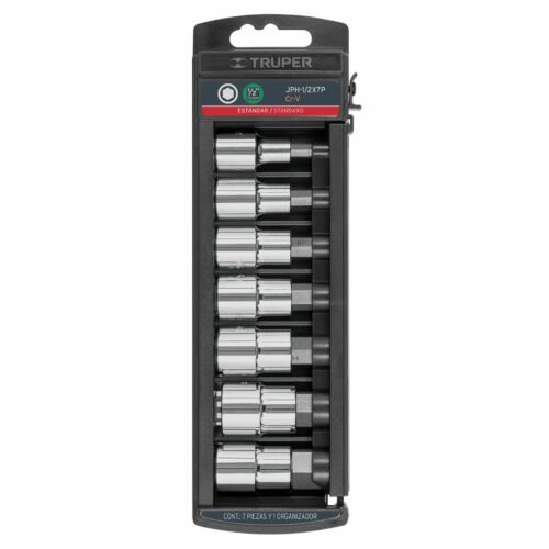 102239 - Juego de 7 dados cuadro 1/2" punta hexagonal std, Truper