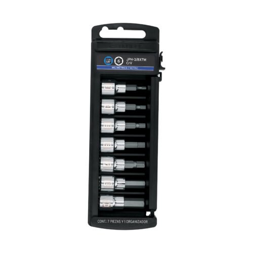 14170 - Juego de 7 dados cuadro 3/8" punta hexagonal mm, Truper