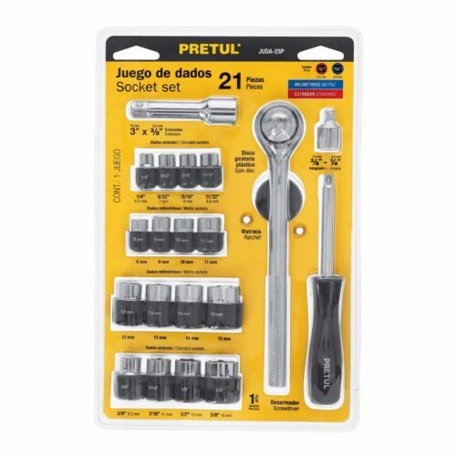 JUDA-25P.jpg 21162 - Juego de 21 herramientas 1/4" y 3/8" para mecánico, Pretul