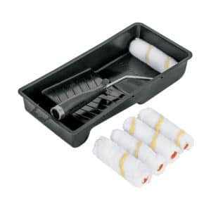 15023 - Kit de rodillo para pintar, 4" (maneral, charola y 5 felpas)