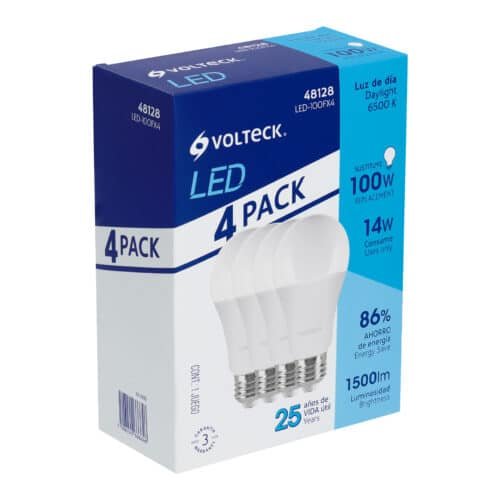 48128 - Pack de 4 lámparas LED A19 14 W (equiv. 100 W), luz de día