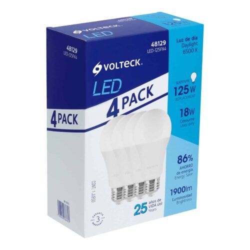 48129 - Pack de 4 lámparas LED A19 18 W (equiv. 125 W), luz de día
