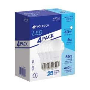 48513 - Pack de 4 lámparas LED A19 6 W (equiv. 40 W), luz de día