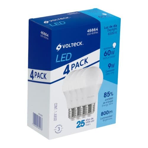 46864 - Pack de 4 lámparas LED A19 9 W (equiv. 60 W), luz de día