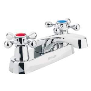 47680 - Mezcladora 4" para lavabo, nariz larga, manerales cruceta