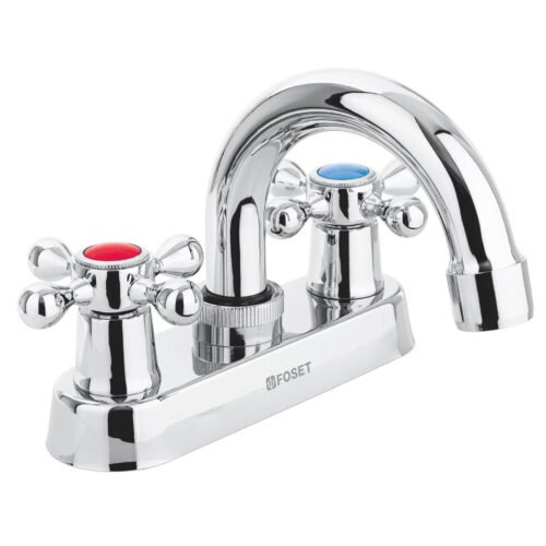M-050E.jpg 47681 - Mezcladora 4" para lavabo, cuello curvo, manerales cruceta