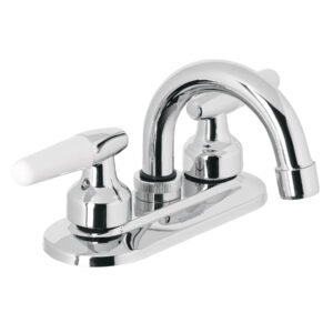 49204 - Mezcladora 4" para lavabo, cuello curvo, manerales cono
