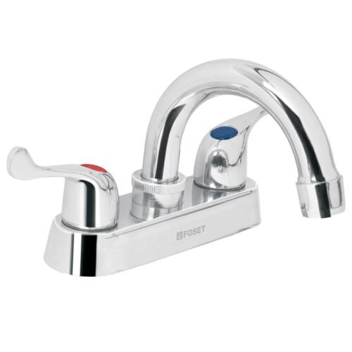 49279 - Mezcladora 4" para lavabo, cuello curvo, manerales palanca