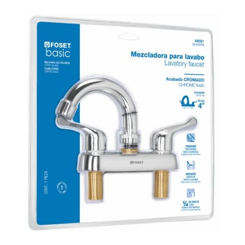 49591 - Mezcladora 4" lavabo, ABS,cuello curvo,palanca,blister,BASIC