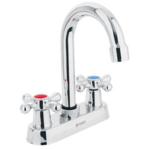 47682 - Mezcladora 4" para lavabo, cuello bar, manerales cruceta