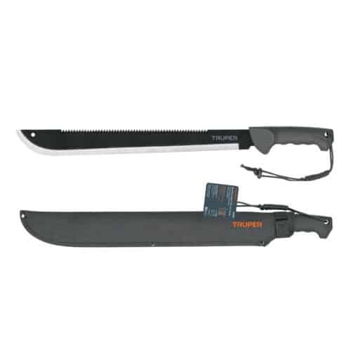 13098 - Machete doble filo 18", cacha inyectada, con funda, TRUPER