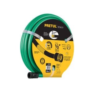 22130 - Manguera verde 1/2" 3 capas 10m conexiones plásticas, PRETUL