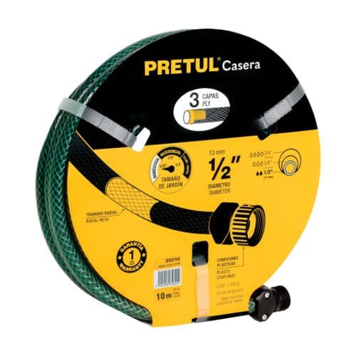 25016 - Manguera 1/2" reforzada 3 capas 10m conexiones plást, Pretul