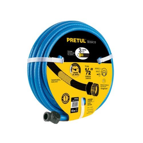 25032 - Manguera azul 1/2" 3 capas 15 m conexiones plásticas, PRETUL