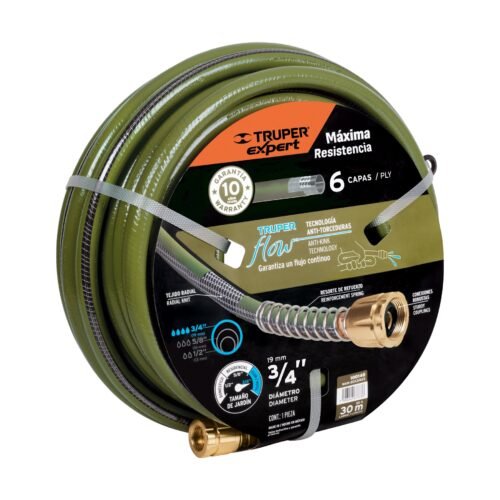 100148 - Manguera 3/4" anti-torceduras 6 capas 30m conexiones d/metal