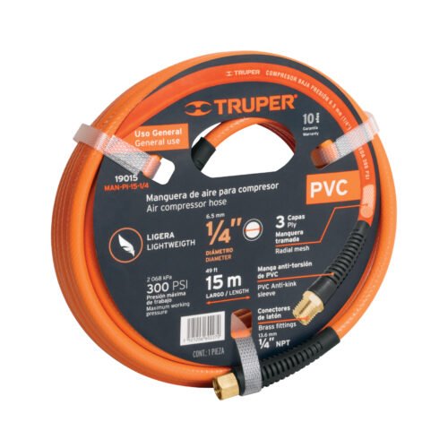 19015 - Manguera para compresor, de PVC, 15m x 1/4", Truper