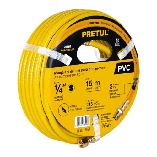 20664 - Manguera para compresor, de PVC, 15m x 1/4", Pretul
