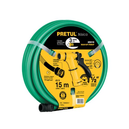 25019 - Combo manguera MAN-15X1/2P y pistola de riego PIM-4P, PRETUL