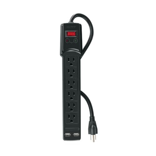 46328 - Multicontacto 14 AWG 6 entradas 2 ptos. USB sup. 150J, negro