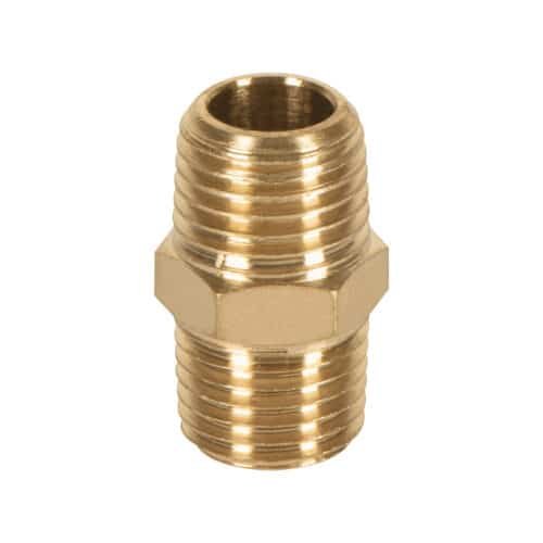 NIPLE.jpg 19024 - Niple de latón, macho-macho, cuerda 1/4" NPT, TRUPER